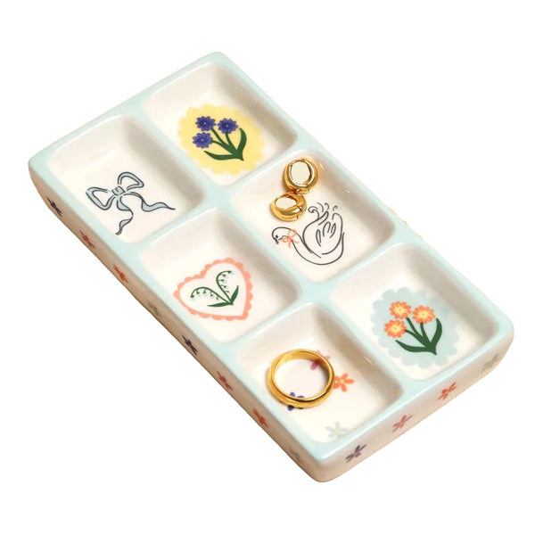 Lisa Angel Blue Bow and Floral Ceramic Trinket Tray