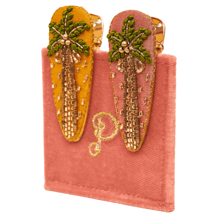 Powder Jewelled Hair Clips (Set of 2) Palm Trees