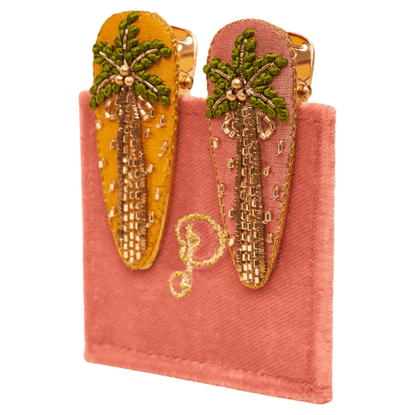 Powder Jewelled Hair Clips (Set of 2) Palm Trees