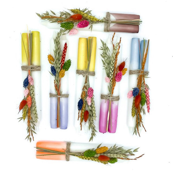 DIP DYE candles with flower bouquet - Assorted Colours