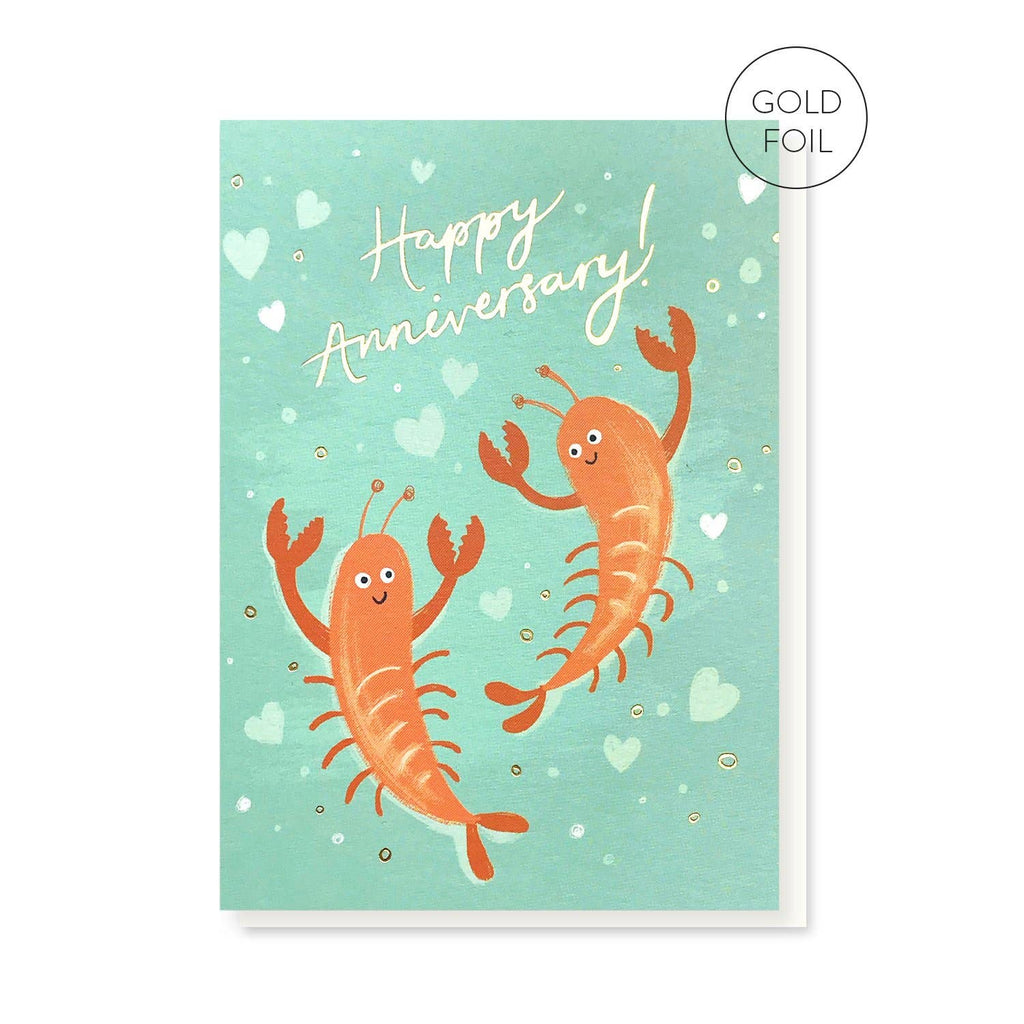 Stormy Knight  Lobsters Gold Foil, Luxury Anniversary Card Hand Painted