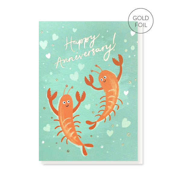 Stormy Knight  Lobsters Gold Foil, Luxury Anniversary Card Hand Painted