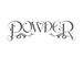 The word 'POWDER' written in a decorative dark gray cursive font with flourishes, centered on a plain white background.