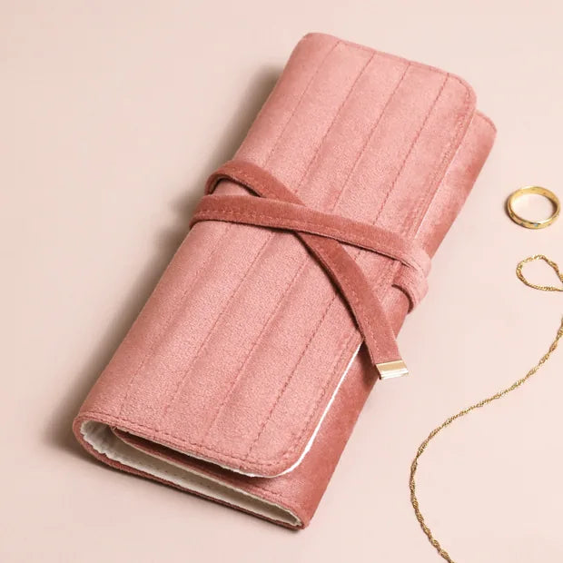 Lisa Angel Dusky Pink Velvet Jewellery Roll