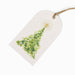 Gift tag with a green Christmas tree design on a white background