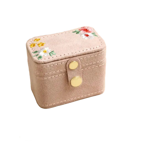 Lisa Angel Embroidered Flowers Petite Velvet Travel Ring Box