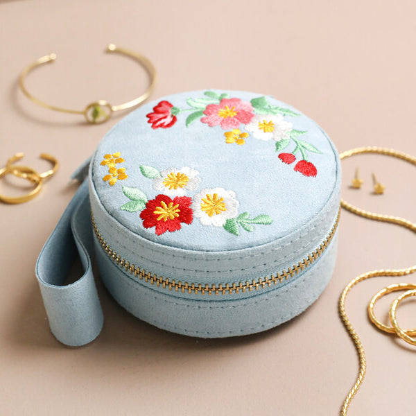 Lisa Angel Embroidered Flowers Mini Round Jewellery Case