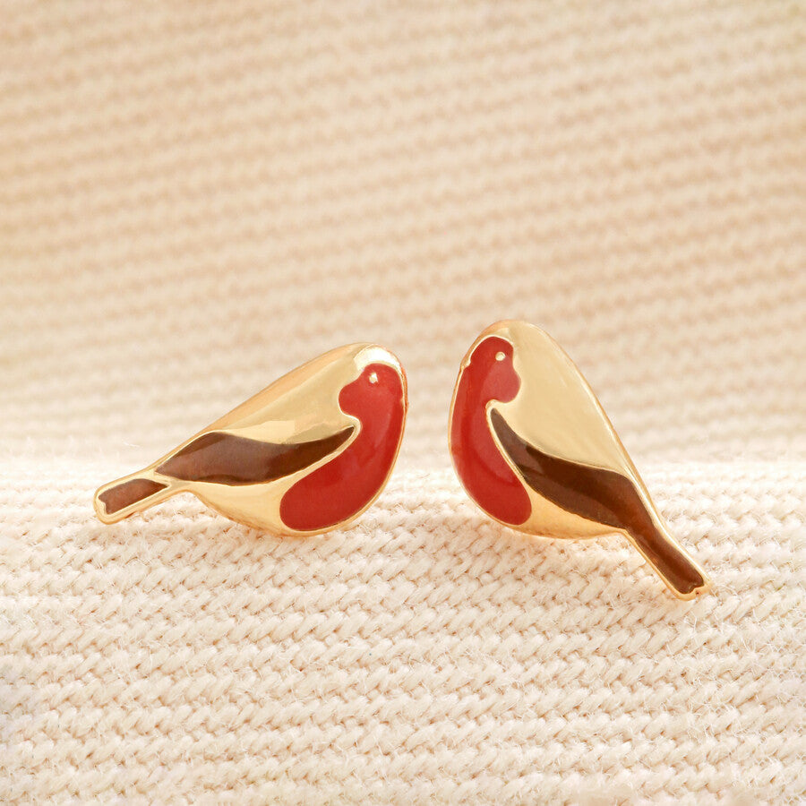 Lisa Angel Enamel Robin Stud Earrings in Gold
