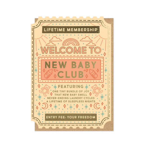 Stormy Knight New Baby Club Card, Funny Card Vintage Ticket