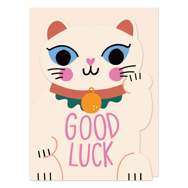 Raspberry Blossom Good Luck Die-Cut Cat Greetings Card