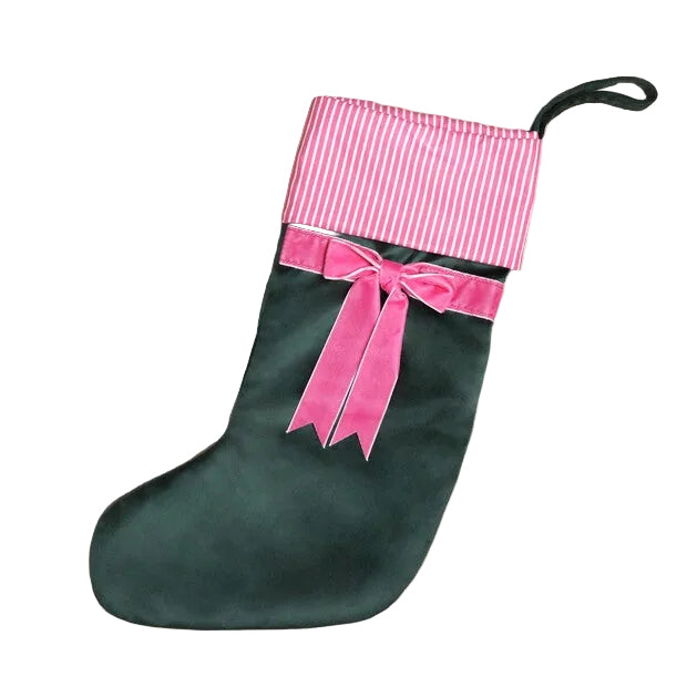 Lisa Angel Green and Pink Velvet Bow Stocking
