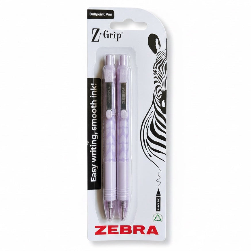 Zebra Z-Grip Ballpoint Pen 2 Pack - Purple Hearts