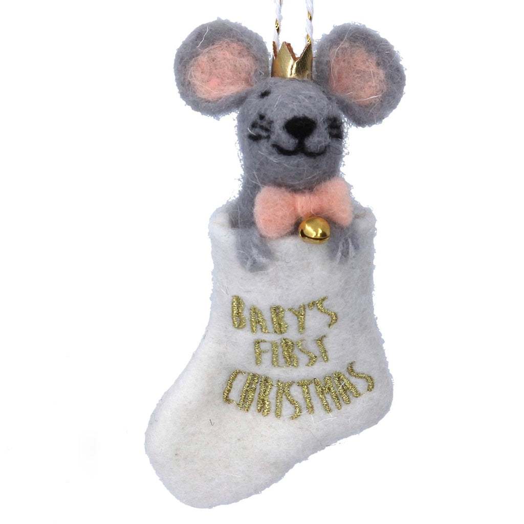 Gisela Graham Wool Decoration 12cm - Baby's 1st Christmas Mouse - 2 Designs