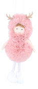 Gisela Graham Fabric Ornament Faux Fur Pink/White Children With Antlers - 2 Designs