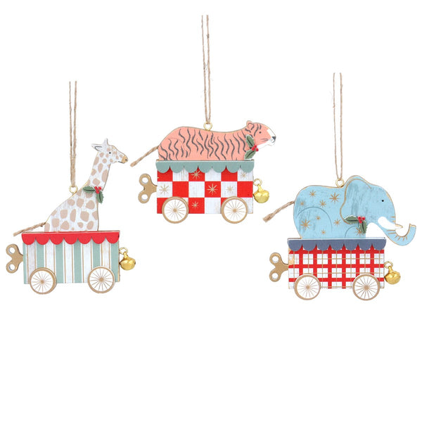 Gisela Graham Wood Animals in Cart Decoration - 3 Designs