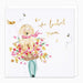 Greeting card with a dog riding a bike, flowers, and 'For the loveliest mum' text on a white background.