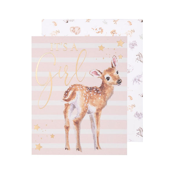 Wrendale 'Loved Deerly' Deer New Baby Girl Card - Wrendale