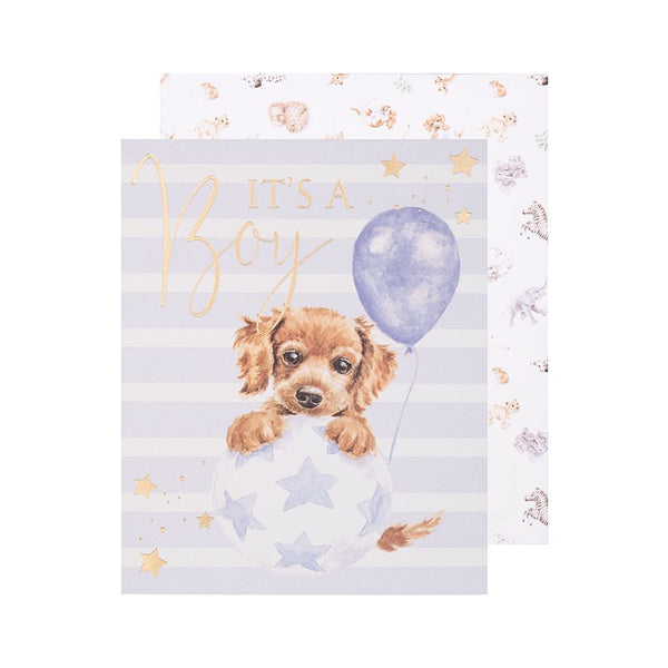 Wrendale 'Bouncing Boy' Dog - New Baby Card - Wrendale