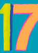 Mrs Best Paper Co. Paper Salad Age 17 birthday card with neon orange and lime green numbers on a bright blue background