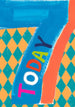 Mrs Best Paper Co. age 7 birthday card with bright blue, orange, and teal diamond pattern and neon Today text.