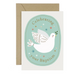 Mrs Best Paper Co. Mifkins baptism card featuring a white dove on a mint green oval with a recycled kraft envelope.