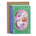 Mrs Best Paper Co. book-shaped new baby card with stork illustration and gold foil text on a kraft envelope.