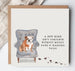 Mrs Best Paper Co. square new home greetings card featuring a bulldog illustration on a chair with kraft envelope