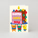 Mrs Best Paper Co. Studio Boketto birthday card featuring a colourful cake held by cute animal characters