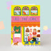 Mrs Best Paper Co. birthday card featuring a colourful cake shop illustration with a cat, dog, and cake display.