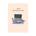 Mrs Best Paper Co. funny birthday card featuring a grey cat lying on a laptop keyboard on a soft peach background.