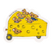 Mrs Best Paper Co. die-cut birthday card featuring Richard Scarry's yellow cheese car with cute mice and a pun.