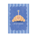 Mrs Best Paper Co. birthday card featuring a cute illustrated croissant with a candle on a blue striped background.