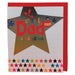Mrs Best Paper Co. Christmas card for Dad featuring a large gold star, festive baubles, and colorful star border.