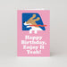 Mrs Best Paper Co. Studio Boketto birthday card featuring a dog in a car window on a bright pink background.