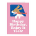Mrs Best Paper Co. A6 matte birthday card featuring a dog in a car window on a bright pink background.