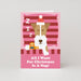 Mrs Best Paper Co. Christmas card featuring a sleeping dog in a Santa hat holding a gingerbread man on a pink bed.