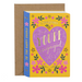 Mrs Best Paper Co. book-shaped engagement card with floral print, purple heart, and gold foil Congrats Youre Engaged text