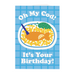 Mrs Best Paper Co. Oh My Cod birthday card featuring a fish and chips illustration on a blue checkered background.