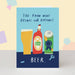 Mrs Best Paper Co. A6 birthday card featuring a humorous beer illustration on a blue background with a kraft envelope.