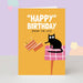 Mrs Best Paper Co. A6 birthday card featuring a funny black cat knocking a cake off a table on a yellow background.