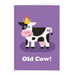 Mrs Best Paper Co. funny A6 birthday card featuring a smiling cow in a party hat on a purple background