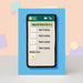 Mrs Best Paper Co. funny birthday card featuring a smartphone screen showing Dad typing messages on a blue background.