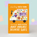 Mrs Best Paper Co. funny birthday card featuring a grocery delivery van illustration on an orange background.