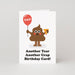 Mrs Best Paper Co. funny A6 matte birthday card featuring a cartoon poop character holding a red balloon and pizza.