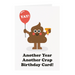 Mrs Best Paper Co. funny birthday card featuring a cute poop character holding a red balloon and a slice of pizza.