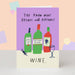 Mrs Best Paper Co. birthday card featuring colourful wine bottle illustrations and funny text on a purple background.