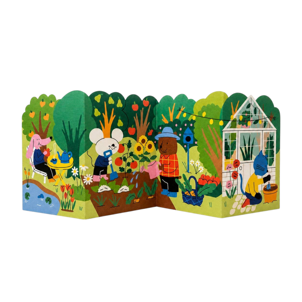 Mrs Best Paper Co. Gardening Allotment concertina greeting card featuring colorful animal garden illustrations
