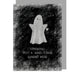 Mrs Best Paper Co. East of India greeting card featuring a cute ghost holding a heart on a textured black background.