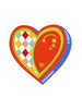 Mrs Best Paper Co. heart greeting card with gold foil, embossed details, and a colorful checkered pattern.