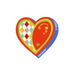Mrs Best Paper Co. heart greeting card with gold foil, embossed details, and a colorful harlequin pattern.